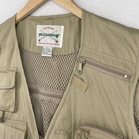 FIELD & STREAM Vest Mens L Fly Fishing Hunting Photography Gear Utility Brown - Picture 6 of 14